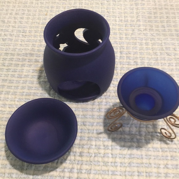 Oil and Candle Burner Navy Blue 5-Piece Set NEW Star & Moon Cut-Out Design NICE - Picture 9 of 11